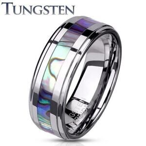 New Abalone Inlay Center‎ Stepped Edges Tungsten Carbide Rings size 10